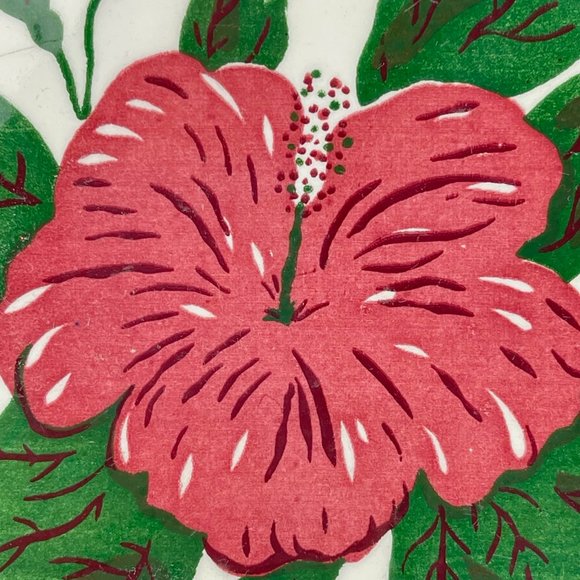 Vintage Wheeling Cushion Hand Painted Hibiscus 6" Square Tile Trivet - Picture 4 of 12